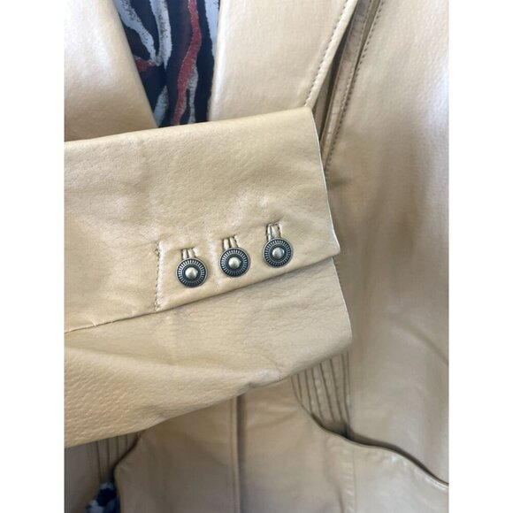 Denim & Co Womens Jacket Fitted 1x Genuine Leather Pintuck Moto Camel Brown - Picture 4 of 6